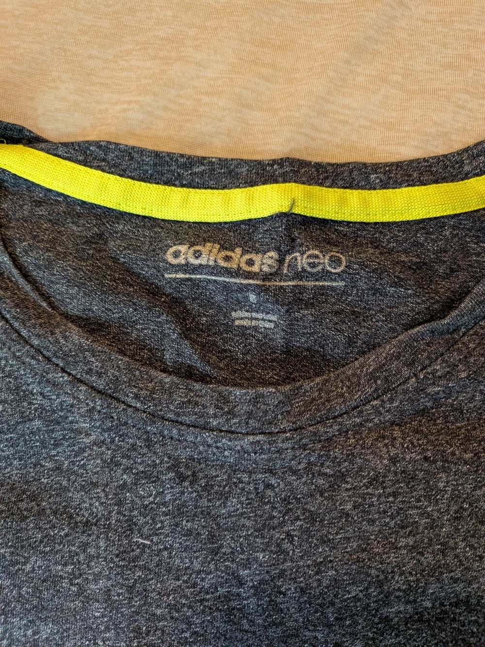 adidas Neo Heather Dark Gray Crewneck Tee with Yellow Trim - Picture 3 of 4